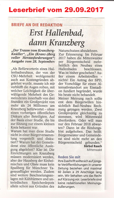 Leserbrief im Garmisch-Partenkirchner Tagblatt vom 29.09.2017