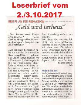 Leserbrief im Garmisch-Partenkirchner Tagblatt vom  02./03.10.2017