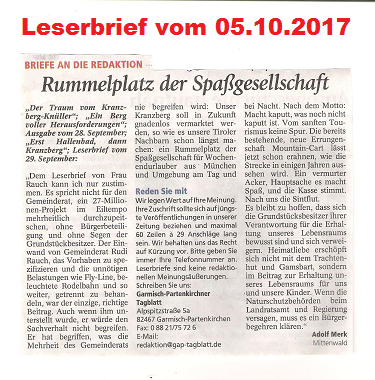 Leserbriefim Garmisch-Partenkirchner Tagblatt vom 05.10.2017